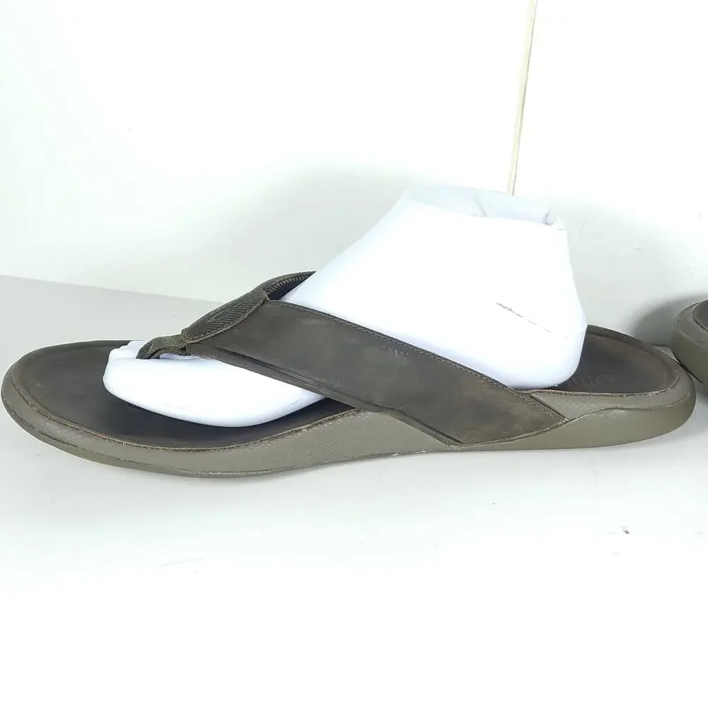 Olukai Men's Tuahine US13 Canteen Leather Waterproof Flat Thong Sandals